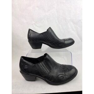 Born Black Leather Western Slip On Ankle Booties Women 9 Low Heel Wing Tip